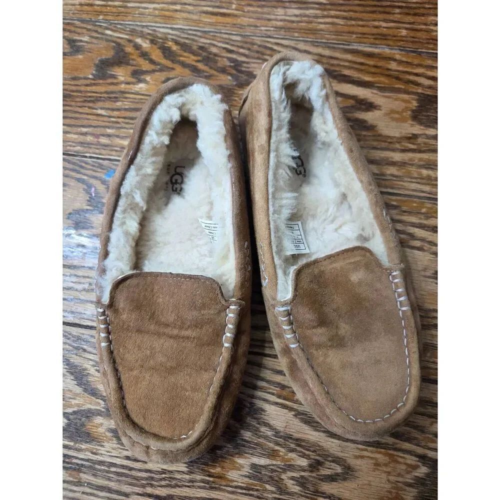 Ugg Ansley Chestnut Women Brown Suede Moccasin Slippers sz 7